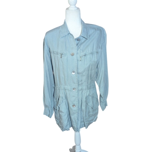 vtg 80s Banana Republic Bluish Gray Utility Anorak Long Safari button Jacket Mrd - Picture 4 of 10